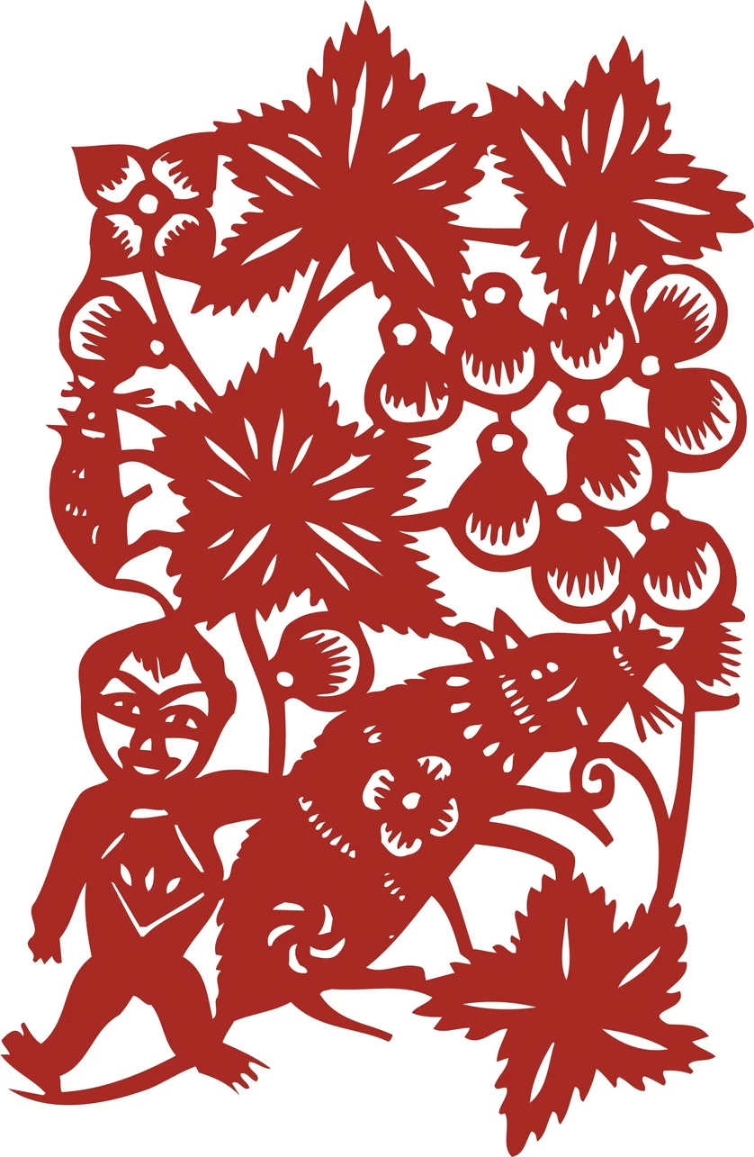 中国风中式传统喜庆民俗人物动物窗花剪纸插画边框AI矢量PNG素材【2727】